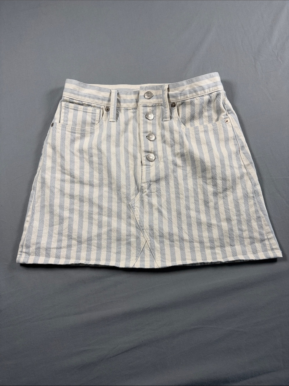 Madewell Blue & White Striped Button-Front A-Line Skirt